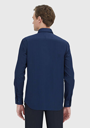 Lacivert Düz Regular Fit Dokuma Klasik %100 Pamuk Gömlek