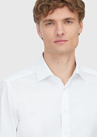 Beyaz Düz Slim Fit Dokuma Klasik %100 Pamuk Gömlek
