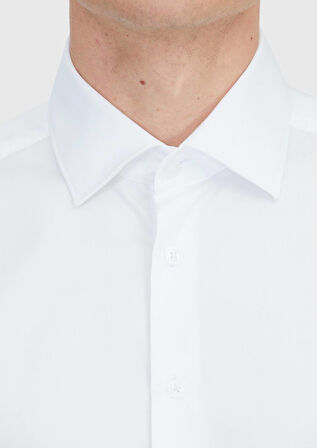 Beyaz Düz Slim Fit Dokuma Klasik %100 Pamuk Gömlek