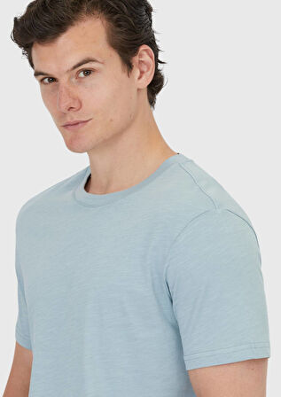 Mavi Düz Bisiklet Yaka %100 Pamuk T-Shirt