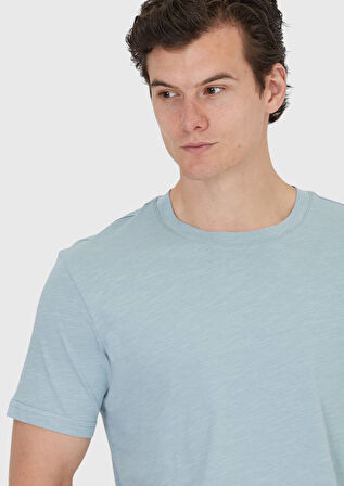 Mavi Düz Bisiklet Yaka %100 Pamuk T-Shirt