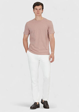 Gül Kurusu Düz Bisiklet Yaka %100 Pamuk T-Shirt