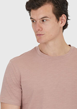 Gül Kurusu Düz Bisiklet Yaka %100 Pamuk T-Shirt