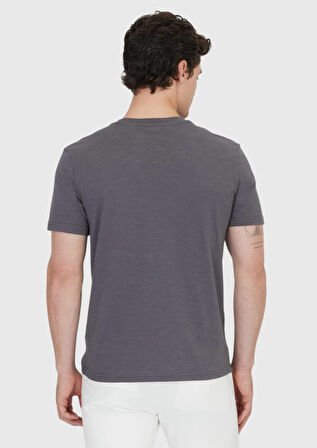 Antrasit Düz Bisiklet Yaka %100 Pamuk T-Shirt