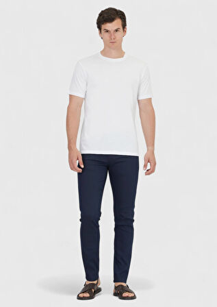 Beyaz Düz Bisiklet Yaka %100 Pamuk T-Shirt