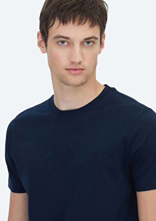 Lacivert Düz Bisiklet Yaka %100 Pamuk T-Shirt