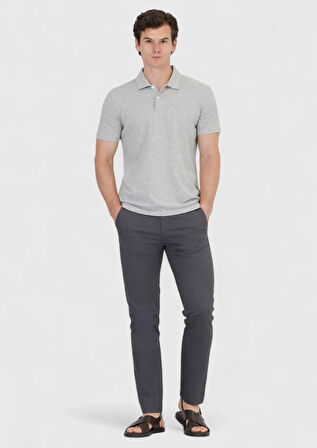 Açık Gri Düz Polo Yaka %100 Pamuk T-Shirt