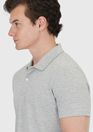 Açık Gri Düz Polo Yaka %100 Pamuk T-Shirt