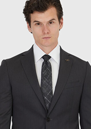 Antrasit Düz Regular Fit %100 Yün Takım Elbise