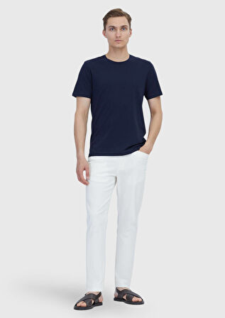 Lacivert Düz Bisiklet Yaka %100 Pamuk T-Shirt