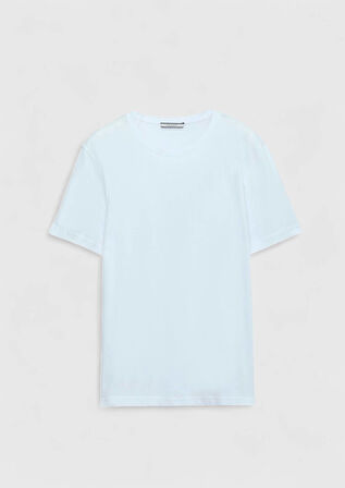 Beyaz Düz Bisiklet Yaka %100 Pamuk T-Shirt