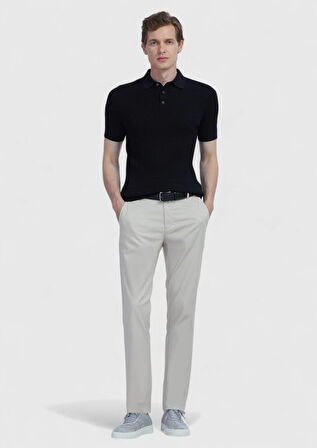 Siyah Polo Yaka Jakarlı Pamuk Karışımlı Triko