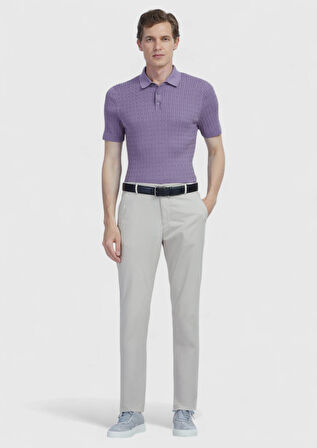 Mor Polo Yaka Jakarlı Pamuk Karışımlı Triko