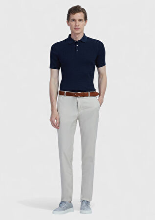 Lacivert Polo Yaka Jakarlı Pamuk Karışımlı Triko