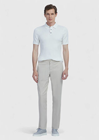 Beyaz Polo Yaka Jakarlı Pamuk Karışımlı Triko