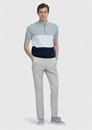 Lacivert Polo Yaka Çizgili Pamuk Karışımlı Triko