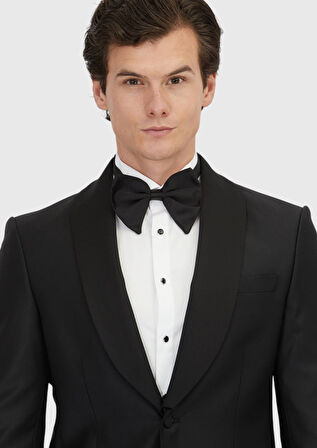 Siyah Düz Modern Fit Dokuma Smokin Takım Elbise