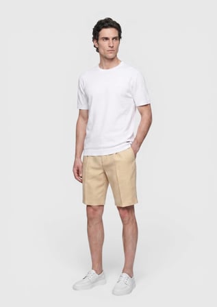 Açık Sarı Düz Casual Fit Casual Keten Karışımlı Bermuda