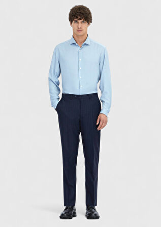 Mavi Düz Dokuma Casual Gömlek