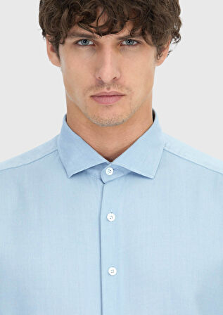 Mavi Düz Dokuma Casual Gömlek