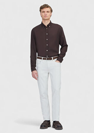 Kahverengi Düz Dokuma Casual Gömlek