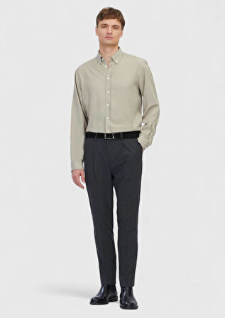 Kum Düz Dokuma Casual Gömlek