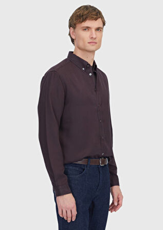 Mürdüm Düz Dokuma Casual Gömlek