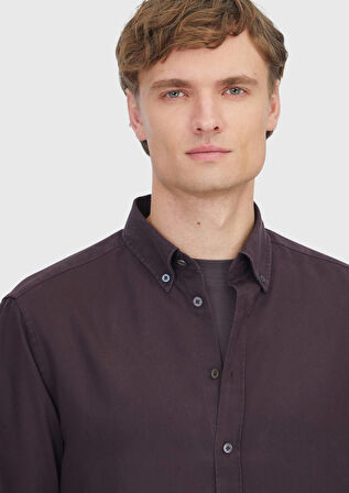 Mürdüm Düz Dokuma Casual Gömlek