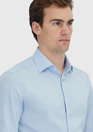 Mavi Çizgili Regular Fit Dokuma Klasik Pamuk Karışımlı Gömlek