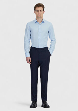 Mavi Çizgili Regular Fit Dokuma Klasik Pamuk Karışımlı Gömlek
