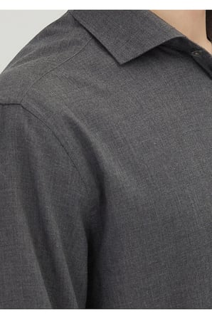 Antrasit Düz Casual Fit Dokuma Casual %100 Pamuk Gömlek