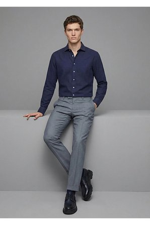 Açık Lacivert Düz Casual Fit Dokuma Casual %100 Pamuk Gömlek