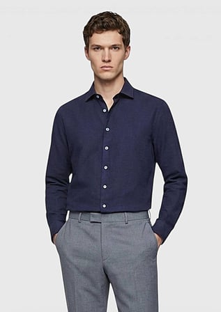Açık Lacivert Düz Casual Fit Dokuma Casual %100 Pamuk Gömlek