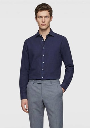 Açık Lacivert Düz Casual Fit Dokuma Casual %100 Pamuk Gömlek