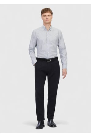 Gri Çizgili Casual Fit Dokuma Casual %100 Pamuk Gömlek