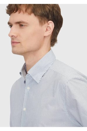 Gri Çizgili Casual Fit Dokuma Casual %100 Pamuk Gömlek
