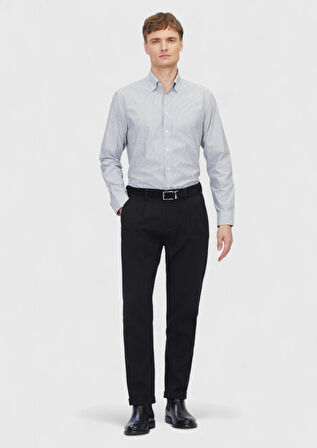 Gri Çizgili Casual Fit Dokuma Casual %100 Pamuk Gömlek