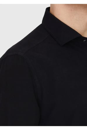 Siyah Düz Dokuma Kadife Casual %100 Pamuk Gömlek