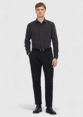 Antrasit Düz Dokuma Kadife Casual %100 Pamuk Gömlek