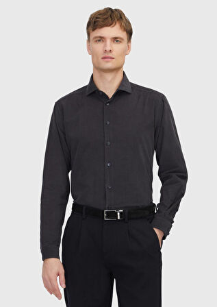 Antrasit Düz Dokuma Kadife Casual %100 Pamuk Gömlek