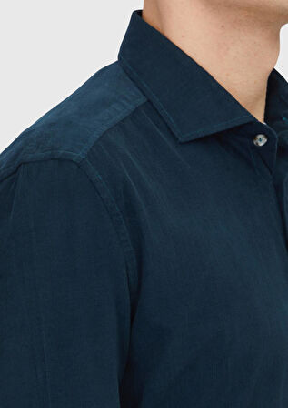 Petrol Düz Dokuma Kadife Casual %100 Pamuk Gömlek