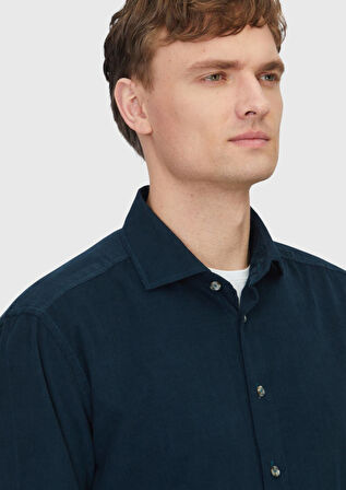 Petrol Düz Dokuma Kadife Casual %100 Pamuk Gömlek