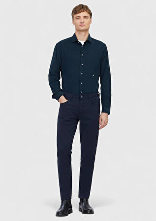 Petrol Düz Dokuma Kadife Casual %100 Pamuk Gömlek