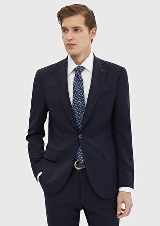 Lacivert Düz Modern Fit %100 Yün Takım Elbise