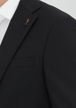 Siyah Düz Modern Fit %100 Yün Takım Elbise