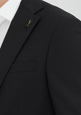 Siyah Düz Modern Fit %100 Yün Takım Elbise