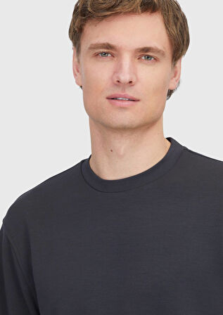 Antrasit Bisiklet Yaka Düz Sweatshırt