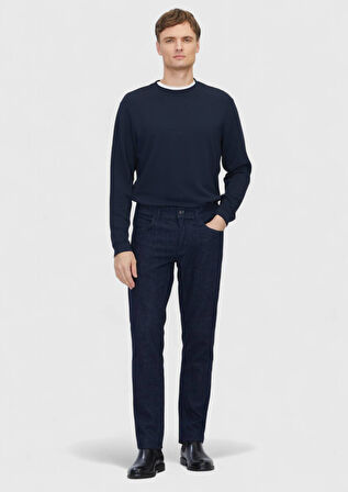 Lacivert Bisiklet Yaka Düz Sweatshırt