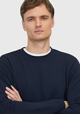 Lacivert Bisiklet Yaka Düz Sweatshırt