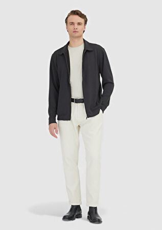 Antrasit Polo Yaka Düz Sweatshırt